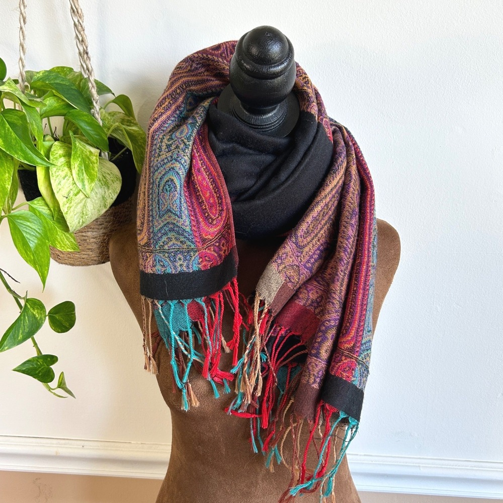 Multicolor Paisley Pashmina Scarf Reversible Fringed Bohemian Shawl Wrap Boho